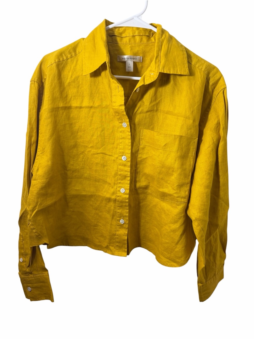BANANA REPUBLIC size Small Women’s Mustard Fall Yellow Linen Button Down Shirt!